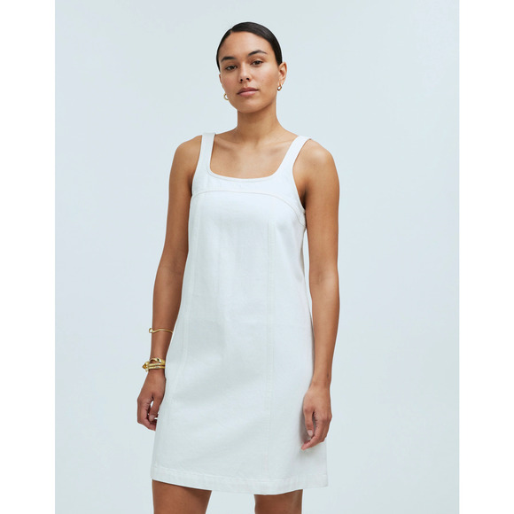 Madewell Womens Denim A-Line Mini Dress Sleeveless Square Neck Cream Size 6 NWT - Picture 1 of 9
